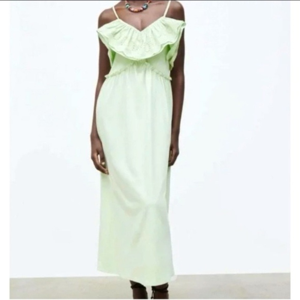 Zara eyelet flutter midi Light Green Dress small